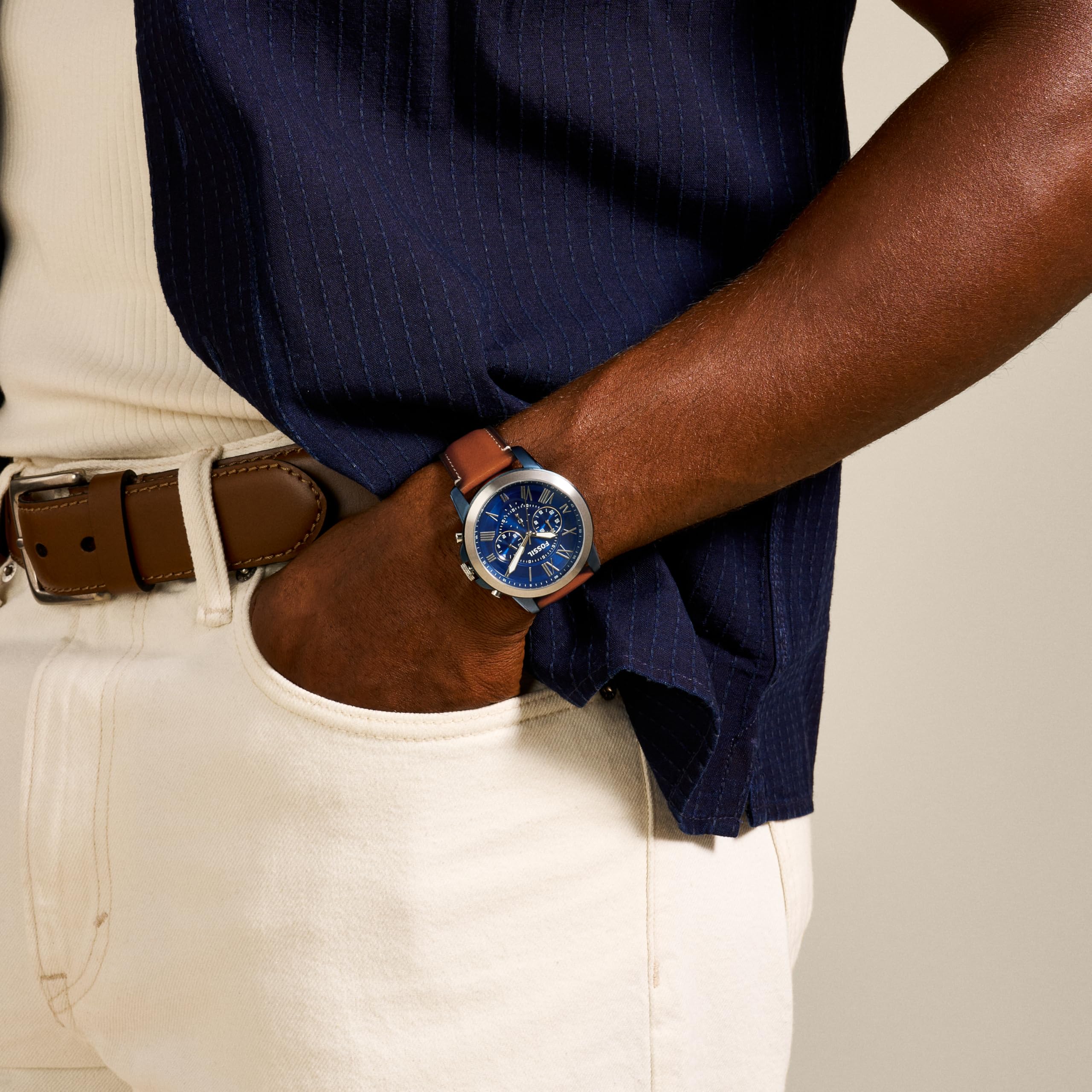 Fossil Men's Grant Quartz Stainless Steel and Leather Chronograph Watch