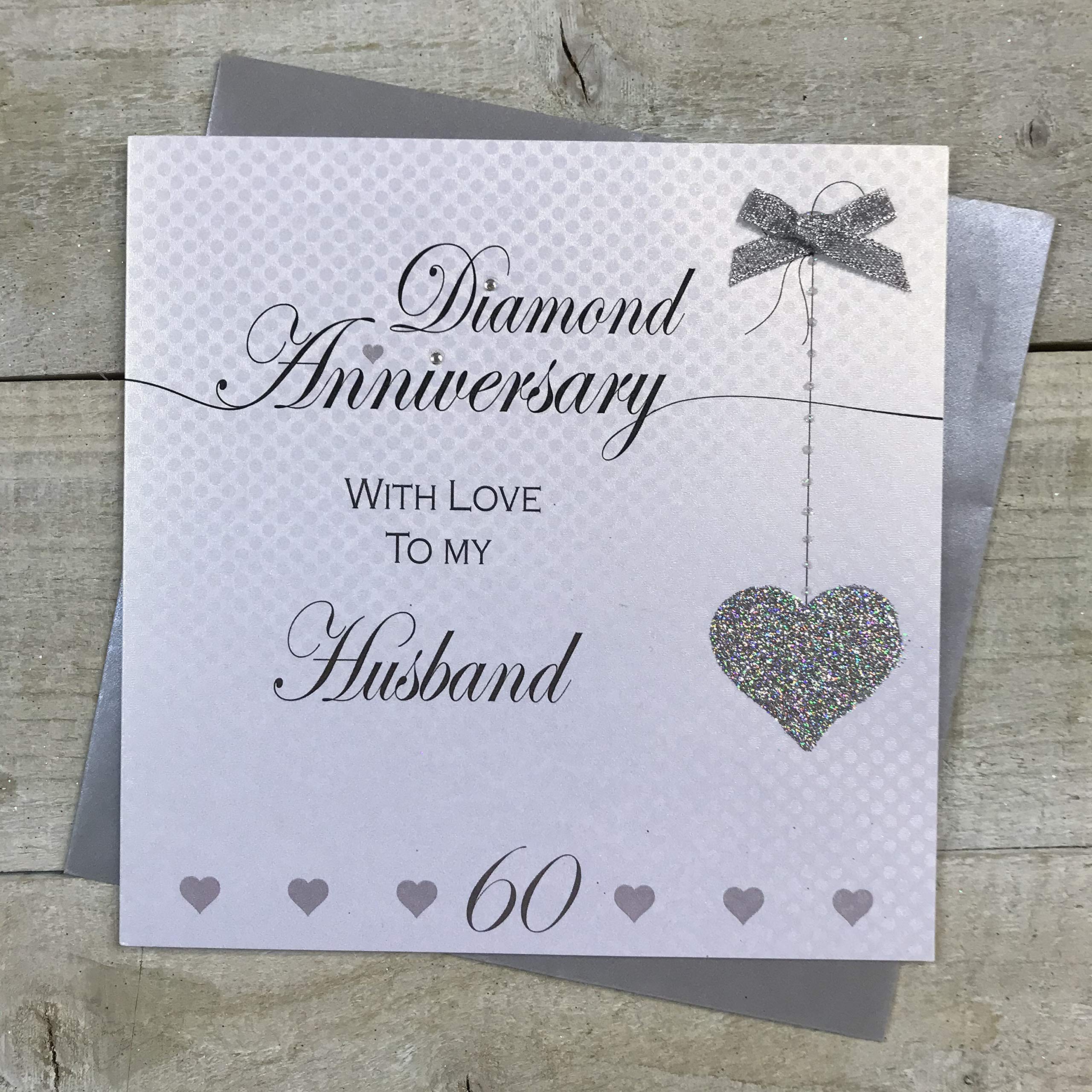 WHITE COTTON CARDS LLA60H Husband 60th Diamond Wedding Anniversary Handmade Card - Love Lines ,16cm x 16cm
