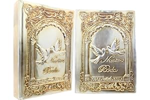 NUESTRA FE Biblia catolica en español para boda Metalic Beautiful Cover for Wedding Bible - Spanish Bible Large Print - biblia para boda - La biblia en español letra Grande - biblia y Rosario para boda catolica