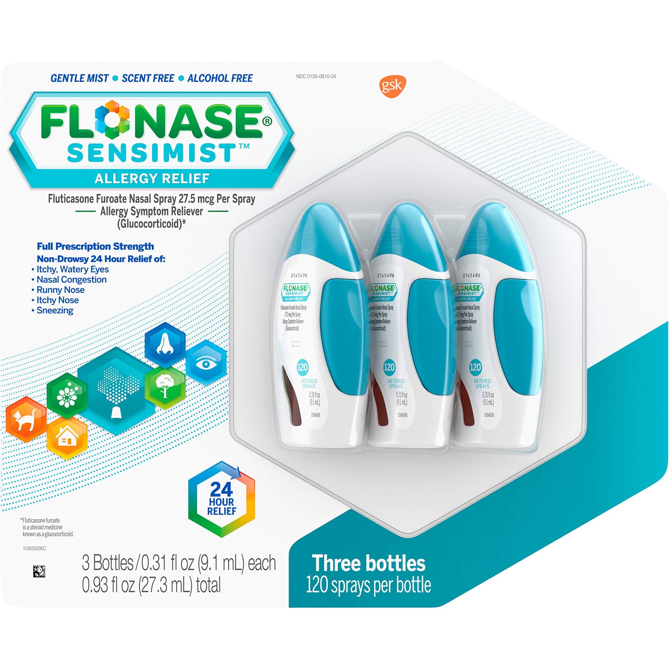 Flonase Sensimist 24hr Allergy Relief Nasal Spray, Gentle Mist, Scent