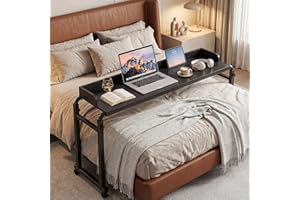 Lilvduybz Height Adjustable Overbed Desk with Locking Wheels, Mobile Over Bed Desk with Adjustable Tilt Stand, 330 Lbs Capaci