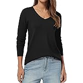QUALFORT Women's V-Neck Long Sweater Lightweight Pullover Tunic Cotton Sweaters Long Sleeve Knit Comfort Causal Tops