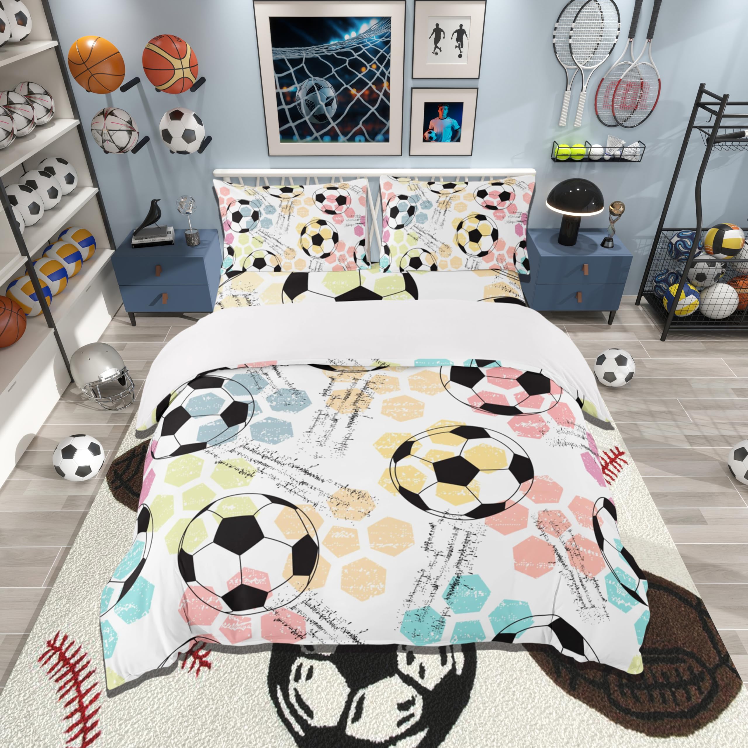 Kids Football Bedding Set Sports Theme Comforter Cover for Child Boys Girls Soccer Ball Pattern Duvet Cover Breathable Colorful Grunge Style Bedspread Cover Room Decor Quilt Cover Single Size — image 1