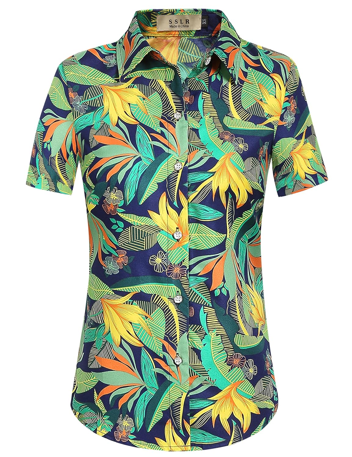 Buy SSLR Women's Print Button Down Short Sleeve Tropical Hawaiian Shirt