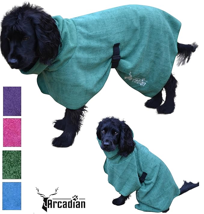 Arcadian Dog Bathrobes. Perfect Microfibre Towelling Robe for Drying