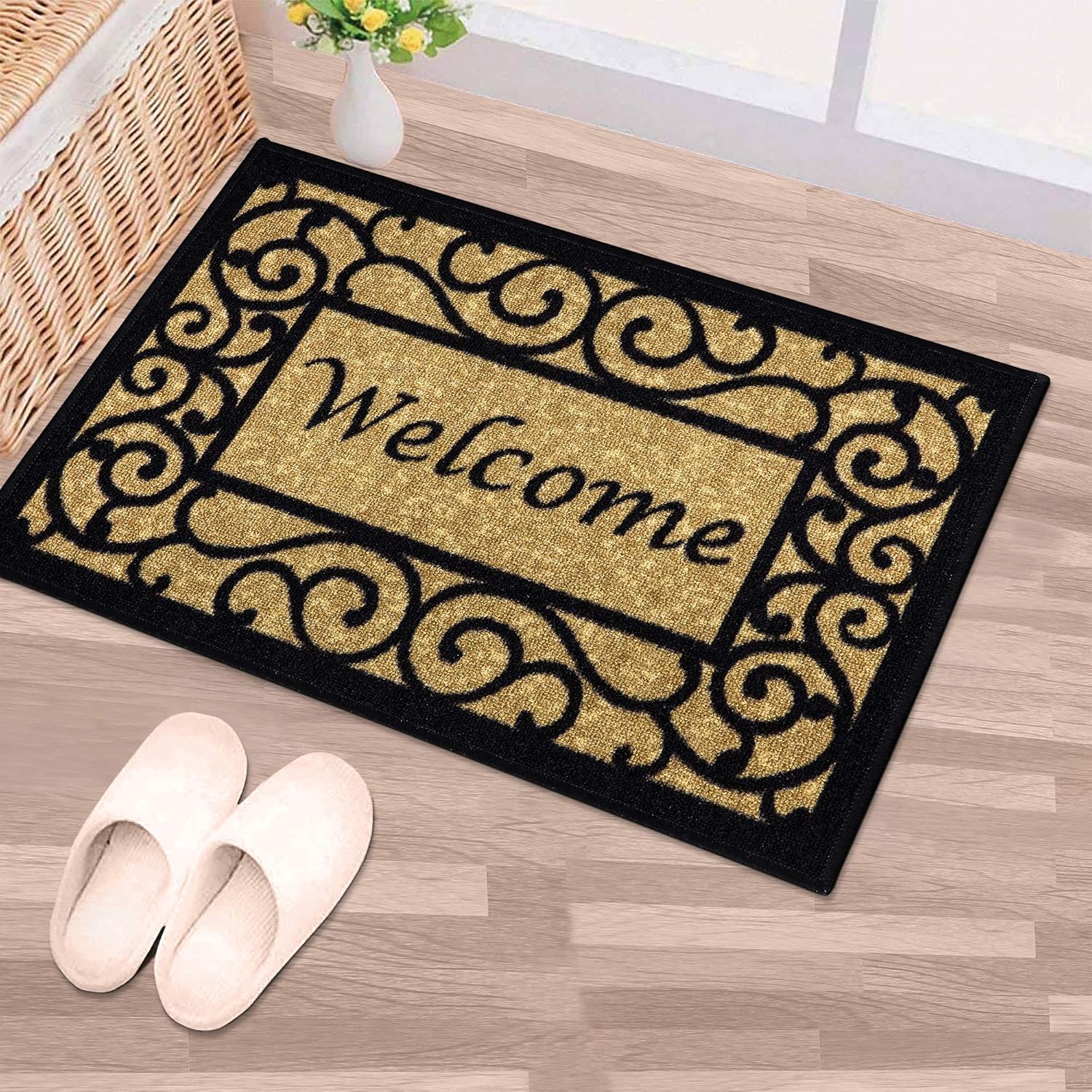 Rugs, Pads & Protectors - Machine Washable Floral Border Design Non-Slip Rubberback 20x30 Traditional Area Rug for Kitchen, Bedroom, Entryway, Bathroom, 20