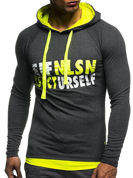 LEIF NELSON Gym Herren Fitness Sweatshirt mit Kapuze Hoodie Langarm Trainingsshirt T-Shirt Training LN06278