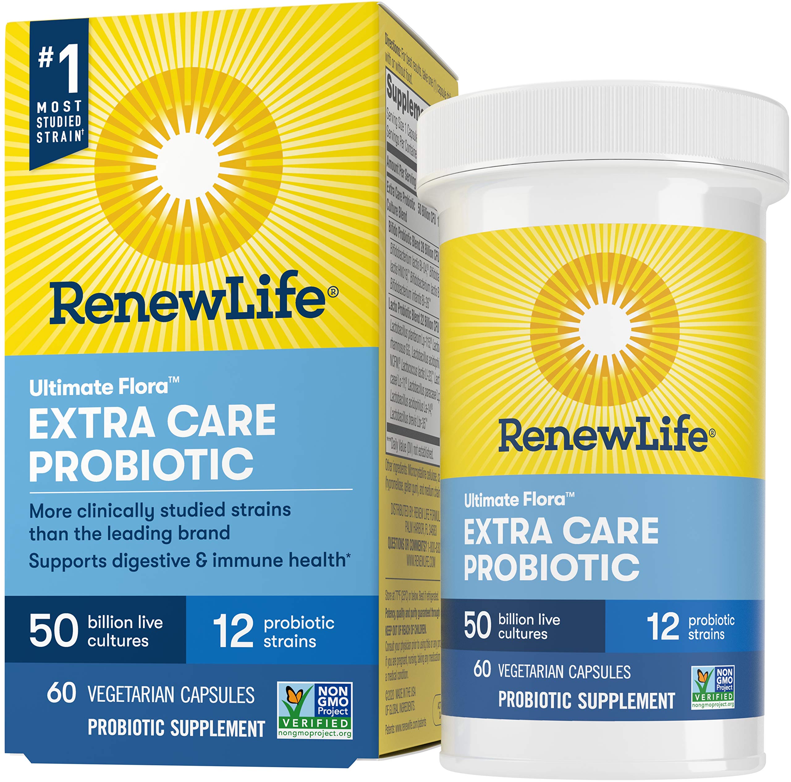 Renew Life Adult Probiotics 50 Billion CFU Guaranteed, 12 Strains, For