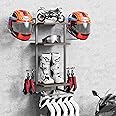 Simaixing 3-in-1 Helmhalterung Wandmontage - Motorrad Helmständer Mit Regal & Jackenhalter - Schwarz