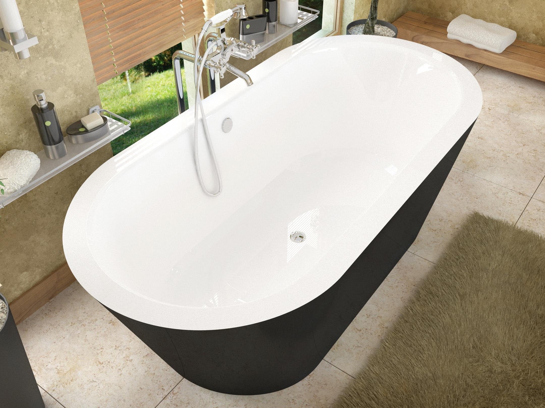 Spa WorldVenzi Vz3270vy Tre Oval Soaking Bathtub, 32x70, Center Drain, Wh Inside, Black Outside