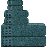 GLAMBURG 100% Cotton Ultra Soft 6 Pack Towel Set, Contains 2 Bath Towels 28x55 Inches, 2 Hand Towels 16x24 Inches & 2 Wash Coths 12x12 Inches, Compact Absorbent Lightweight & Quickdry - Teal
