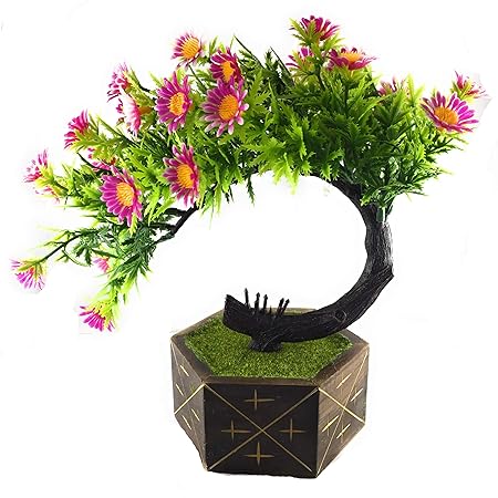 TFH Artificial Bonsai Plant With Wooden Pot (Multicolor Pack Of 1)