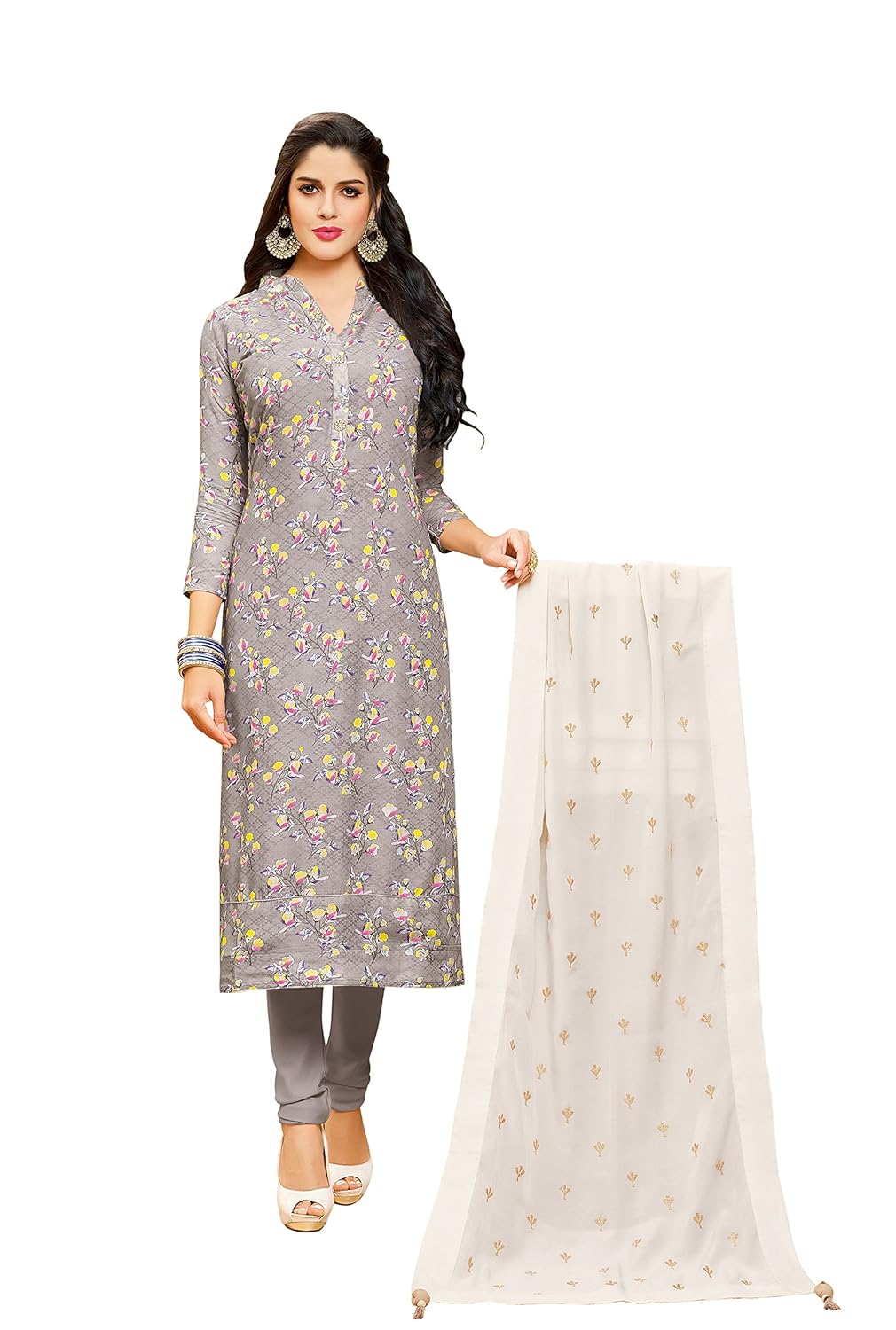 oomph! women's unstitched cotton blend salwar suit dupatta material - coin grey