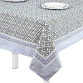 Newtay 60'' x 90'' Cotton Tablecloth Handmade Cotton Floral Tablecloth Washable Print Rectangle Table Cover with Dust Proof Wrinkle Resistant for Kitchen Dining Party Buffet(Blue,Light Steel)