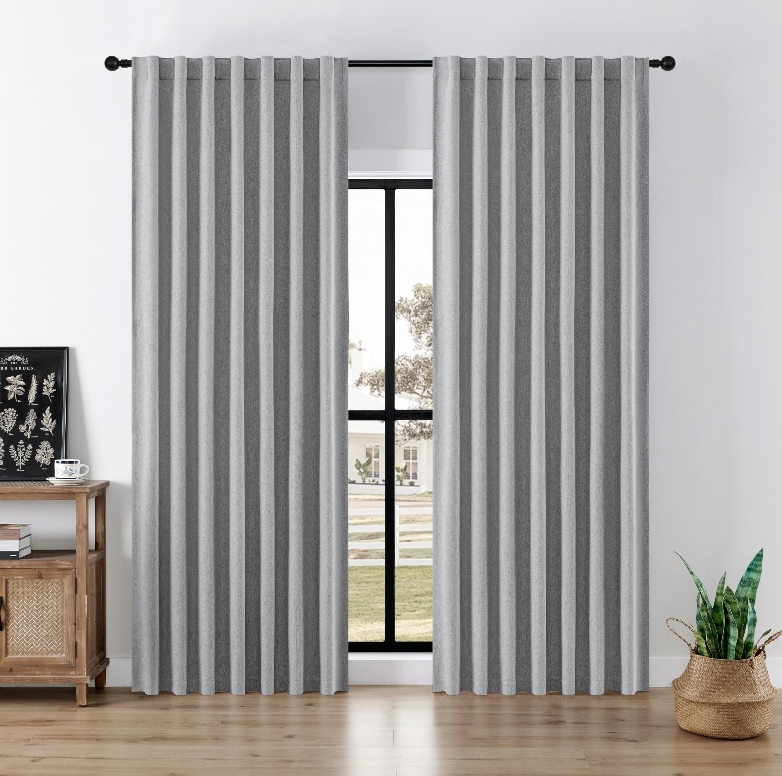 Joydeco Faux Linen Blackout Curtains for Bedroom,Light Grey Blackout Curtains 90 inches Long,100% Blackout Solid Thermal Insulated Window Drapes Luxury Decor for Living Room（W52xL90 Inch,Light Grey） Image