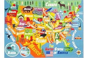 KC Cubs 3x5 USA United States Map Toy Car Road Rug – Educational Play Mat Carpet for Kids, Toddlers, Nursery, Classroom, Playroom, Baby Daycare