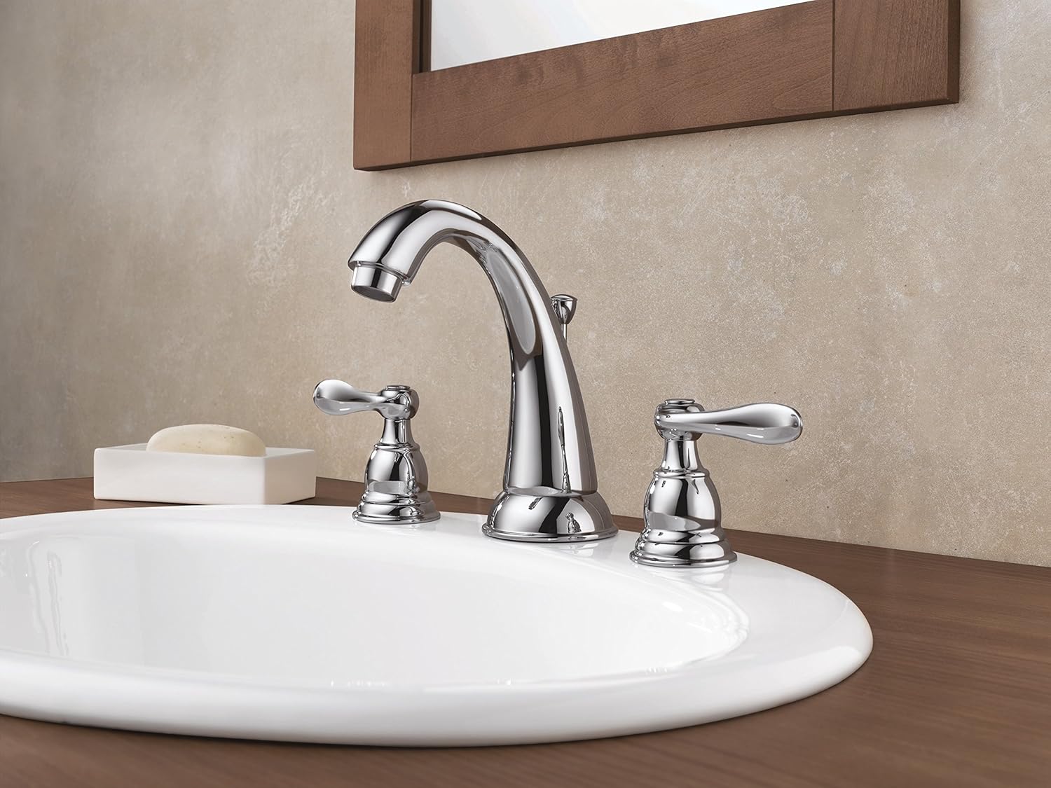 Delta Faucet Windemere Widespread Bathroom Faucet Chrome, Bathroom Faucet 3 Hole, Bathroom Sink Faucet, Metal Drain Assembly, Chrome B3596LF - Touch On Bathroom Sink Faucets - 