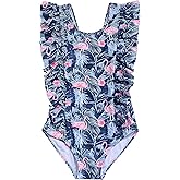 LIZENS Girls One Piece Hawaiian Ruffle Swimsuit - Beachwear Bathing Suit for Kids