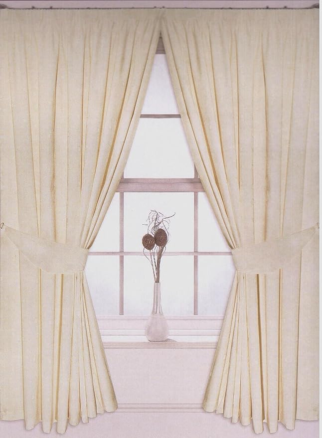 One Pair of 90" x 90" Fully Lined Cream Jacquard Curtains Geometric