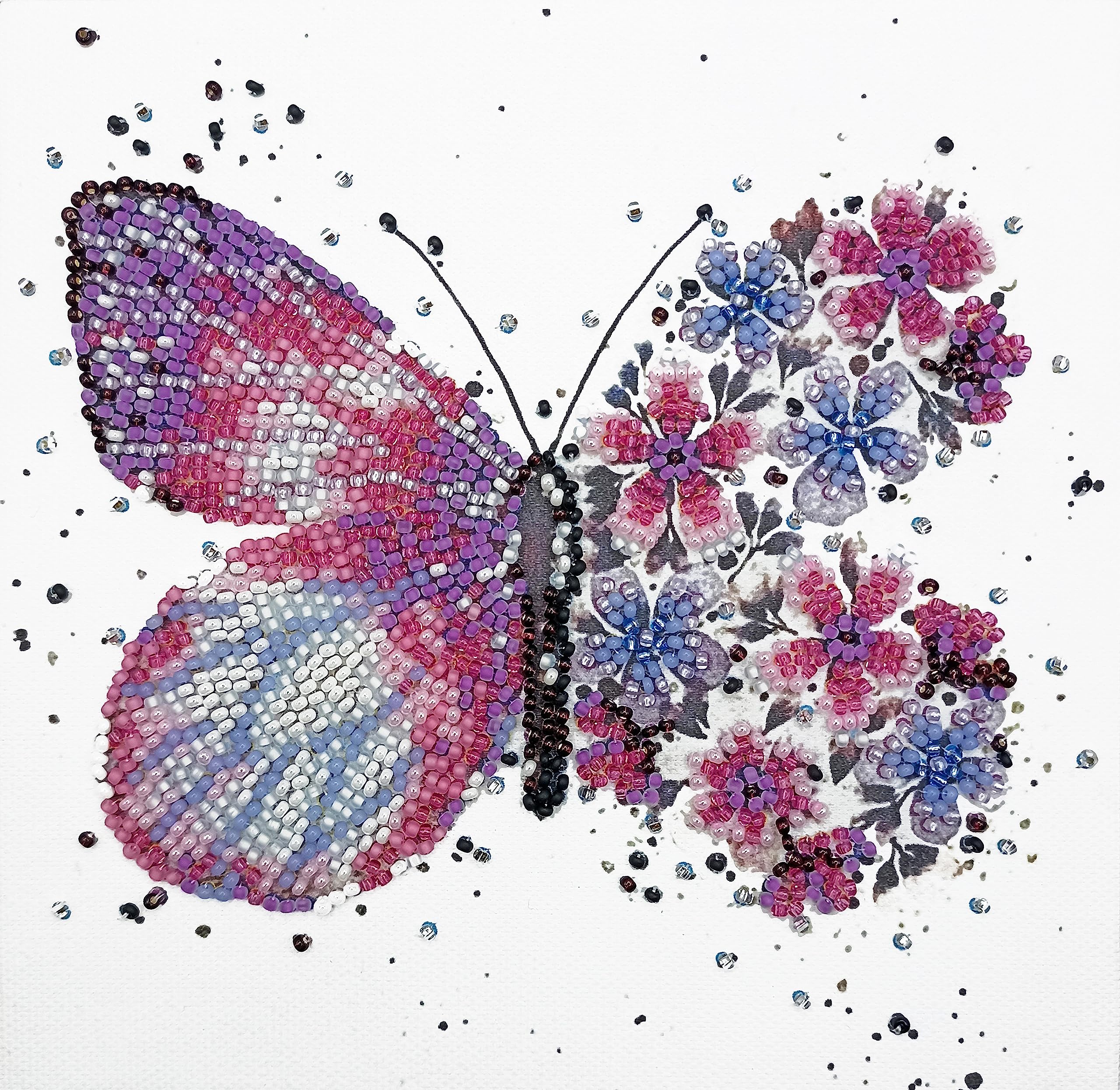 Abris Art Bead Embroidery Kit Pink Wings. DIY Beadwork Craft Kit for Beginners. Hand Made Beading kit from, Ukraine. Stylish Needlework Set, Needlepoint Pattern Colorful Butterfly Decor wall Art