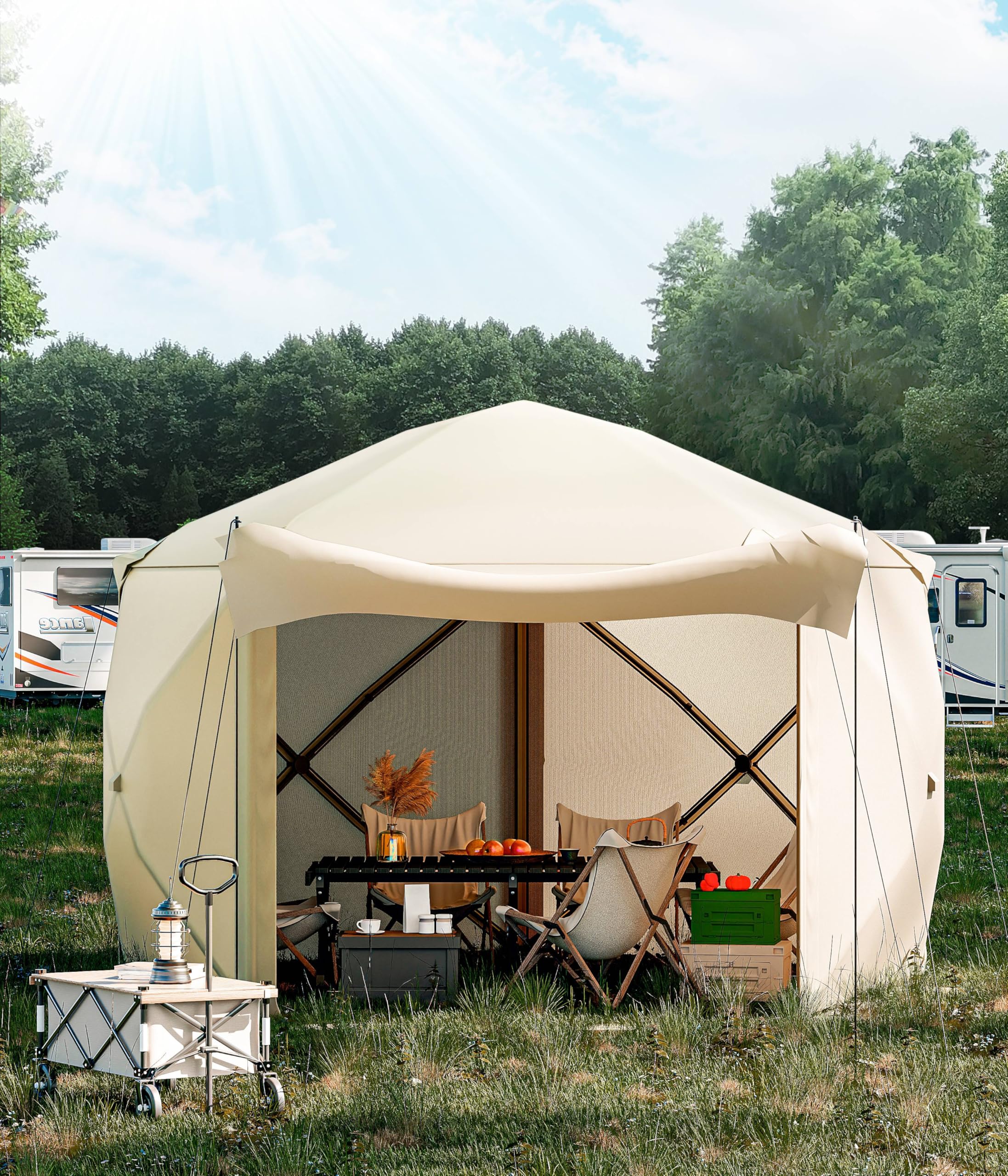 Photo 1 of **MINOR DAMAGE - USED**
GarveeLife Pop-Up Screen Tent Gazebo, Pentagonal Camping Tent with 5 Sided Canopy Shelter and Made from 210 D Oxford Fabric for Patio, Backyard, and Lawn