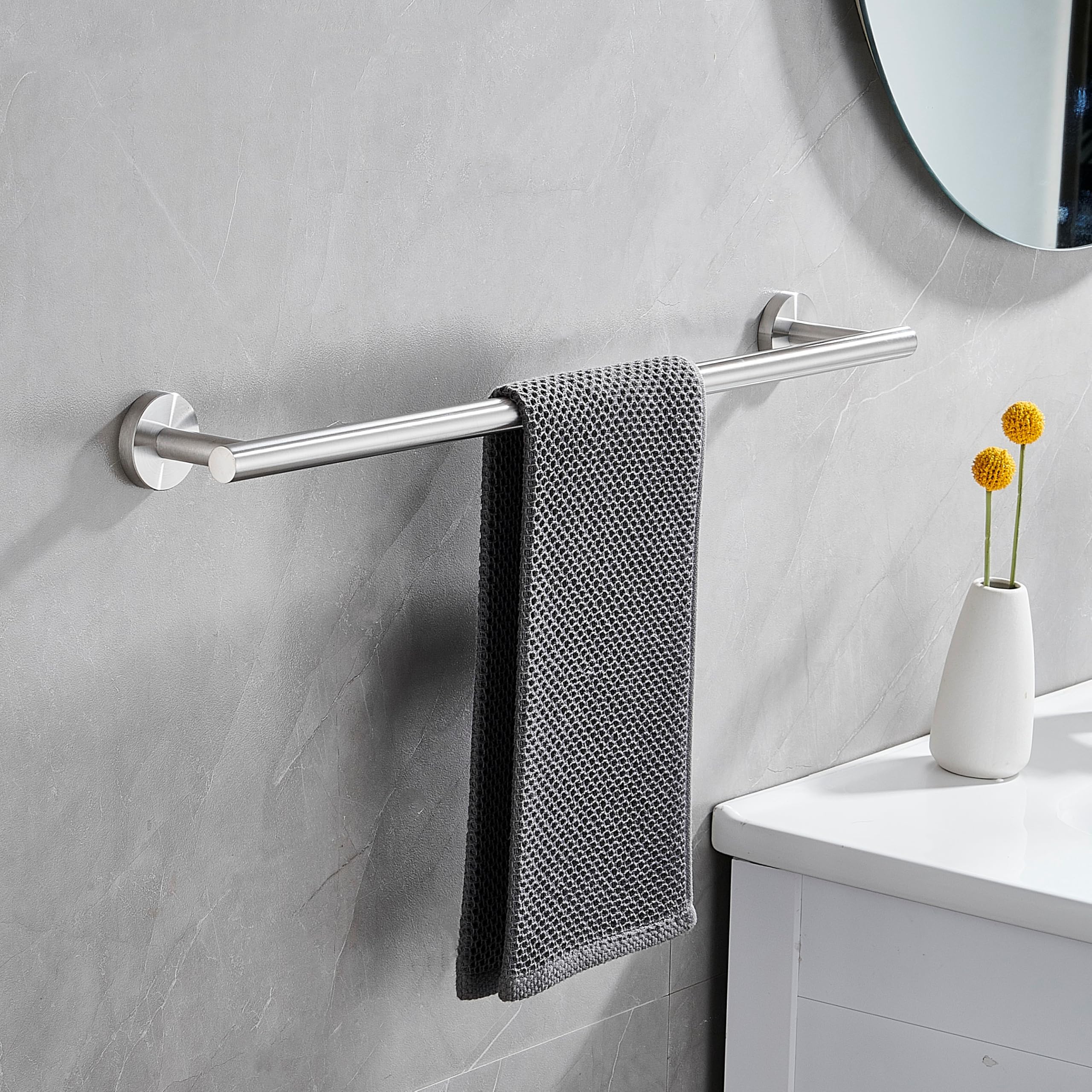 24Inch Bathroom Towel Bar, NSCMQSL Stainless Steel Towel Racks for Bathroom, Single Towel Rod for Bathroom Heavy Duty Wall Mounted Towel Rack Hanger(Brushed Silver)