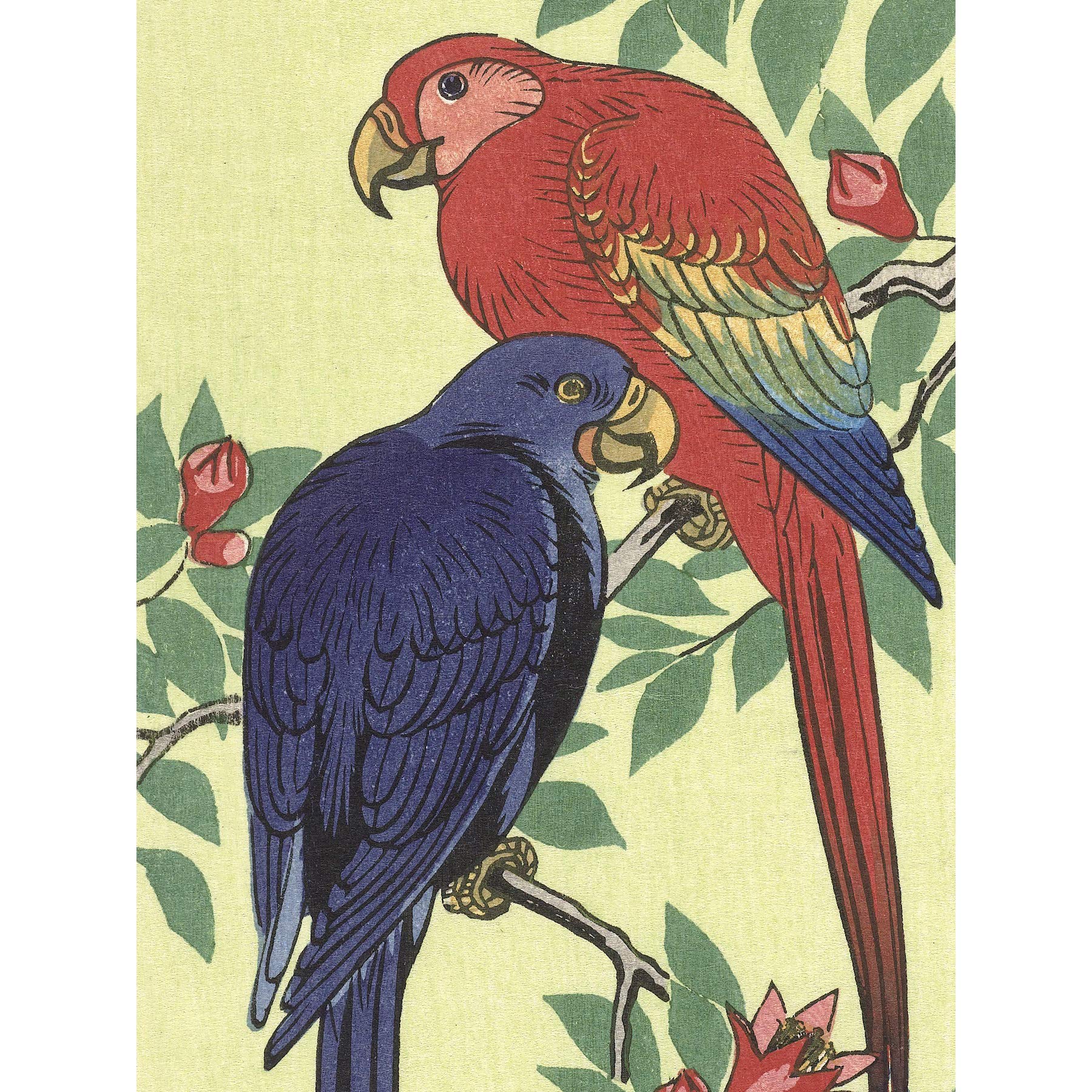 Artery8 Ohara Koson Red And Blue Parrot Japanese Painting Premium Wall Art Canvas Print 18X24 Inch