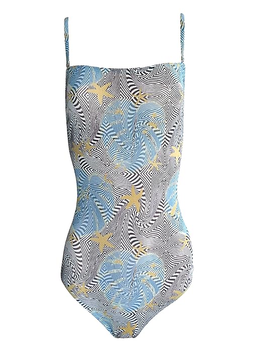 Solar Tan Thru Bandeau-Badeanzug 101316-50 Blau/Violett/Grün Gemustert