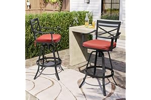 Pellebant 30" Sunbrella Outdoor Bar Stools Set of 2, Aluminum Swivel Patio Bar Height Bar Stools with Back & Footrest, for Deck Lawn Garden(Red)