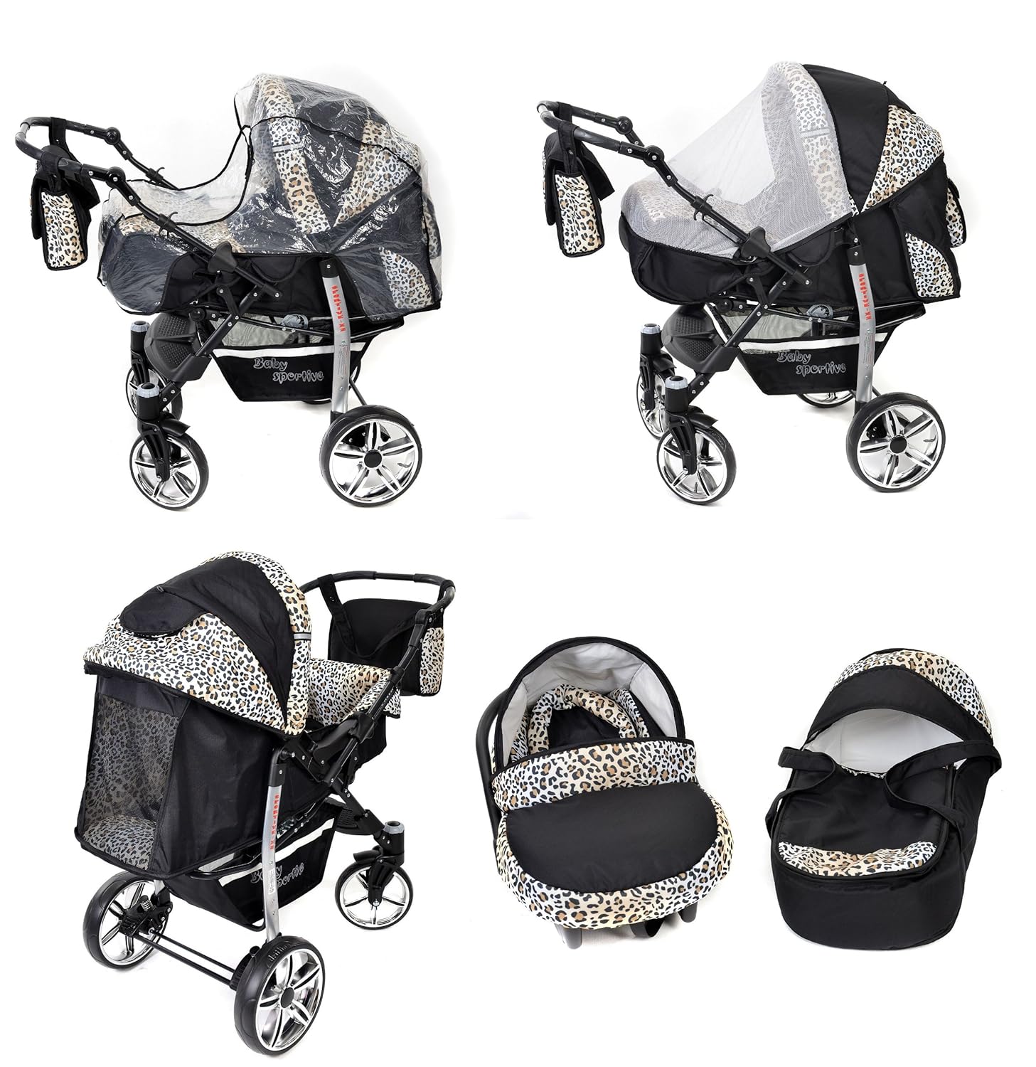 Black Three in one Car Carrier Seat and Sport Buggy with accessories 