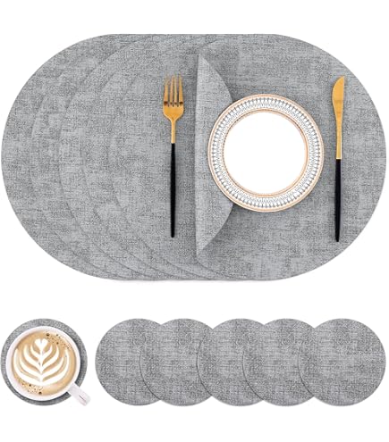 Canglifull Juego De 6 Manteles Individuales Redondos De Piel Sintética Impermeable En Relieve, Lavables Y Lavables, Adecuados Para Mesas De Comedor, Decoración De Cocina Del Hogar (naranja