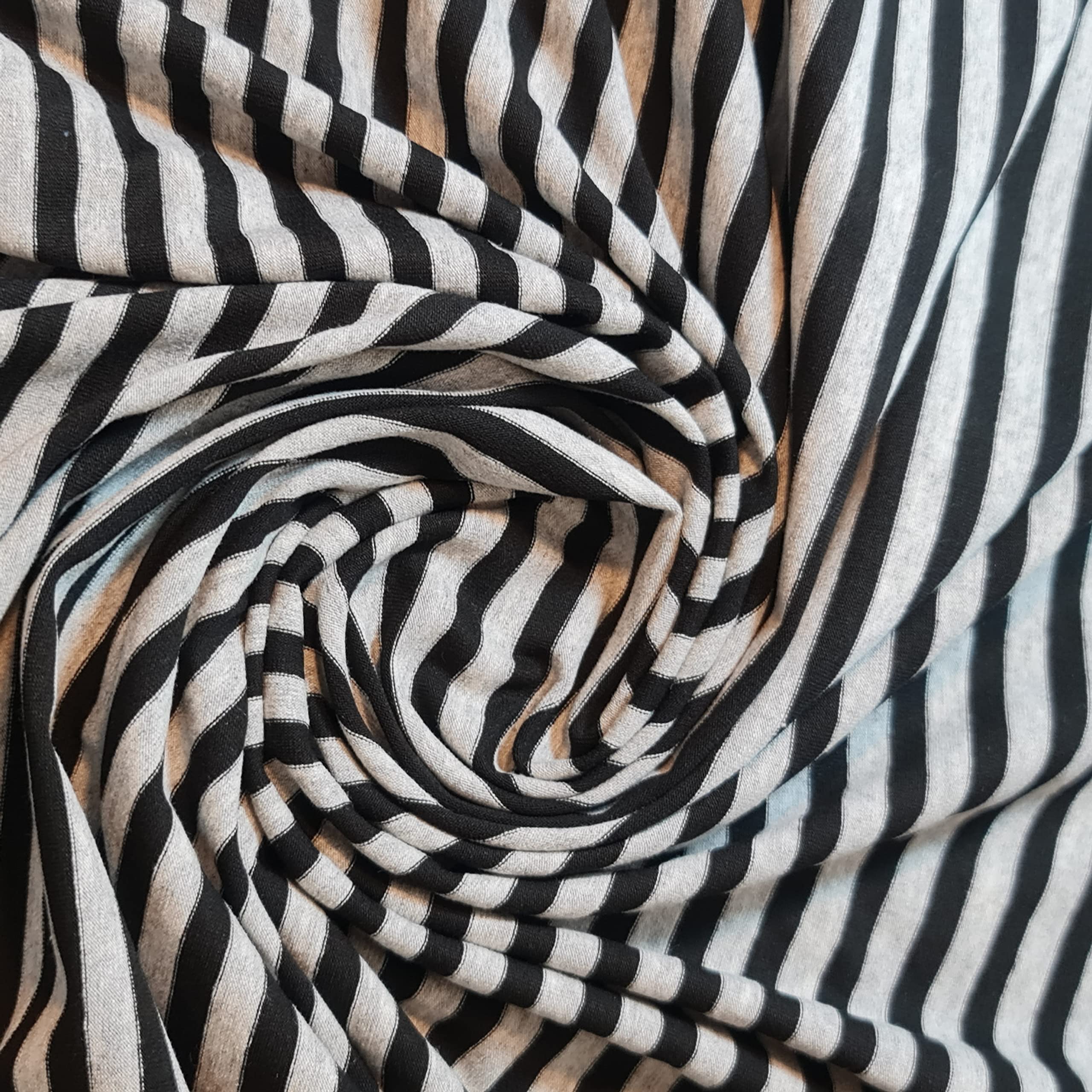Soft Plain/Printed Cotton Jersey Stretch Knit T Shirt Baby Grow Craft Fabric Material 58" - 150 cm Wide Sold As 1 Meter Pre - Cut Lengths (Silver Black Stripe #2) — image 1