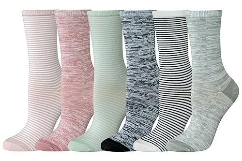 Amazon Essentials Women's Crew Socks, Cotton, 6 Pairs, Multicolour/Space Dye/Stripes, 5.5-10