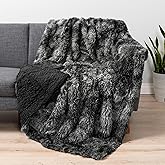 PAVILIA Black Fluffy Faux Fur Sherpa Throw Blanket, Twin Size, Tie-Dye, 60x80
