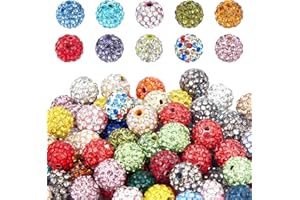 PH PandaHall 10mm Crystal Beads Rhinestones Beads 100pcs Pave Disco Ball Beads Mixed Color Polymer Clay Diamond Round Beads for Summer Bling Pen Bracelet Necklace Earring Jewelry Making Christmas