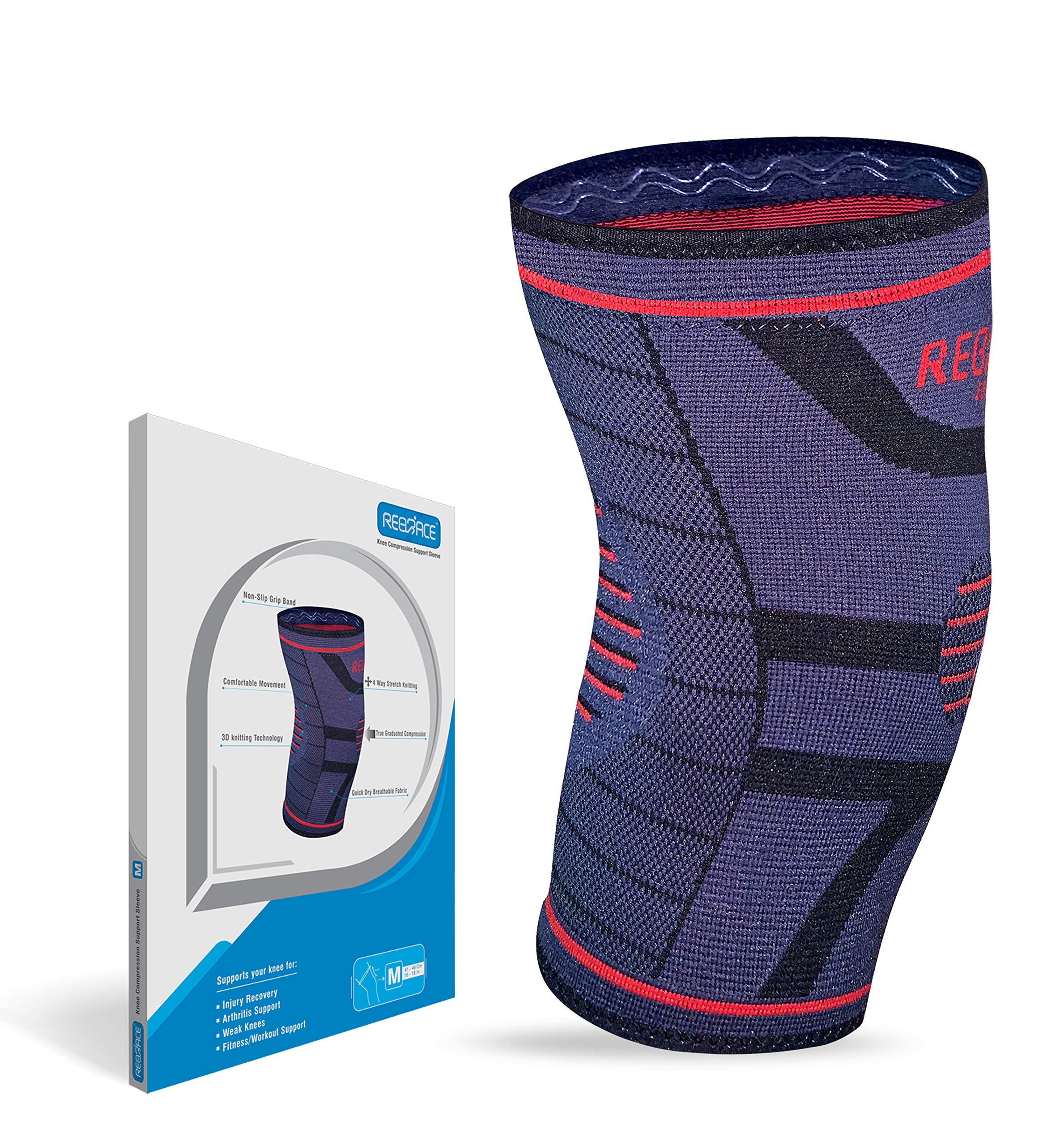 REBRACE Knee Brace for Women and Men - Premium Knee Support Compression Sleeve - Recovery Knee Sleeves - Size Medium