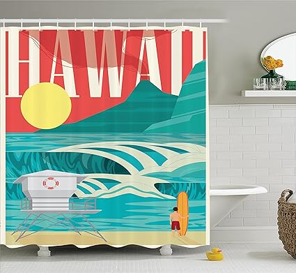 Amazon Com Ambesonne Hawaiian Decorations Shower Curtain Set