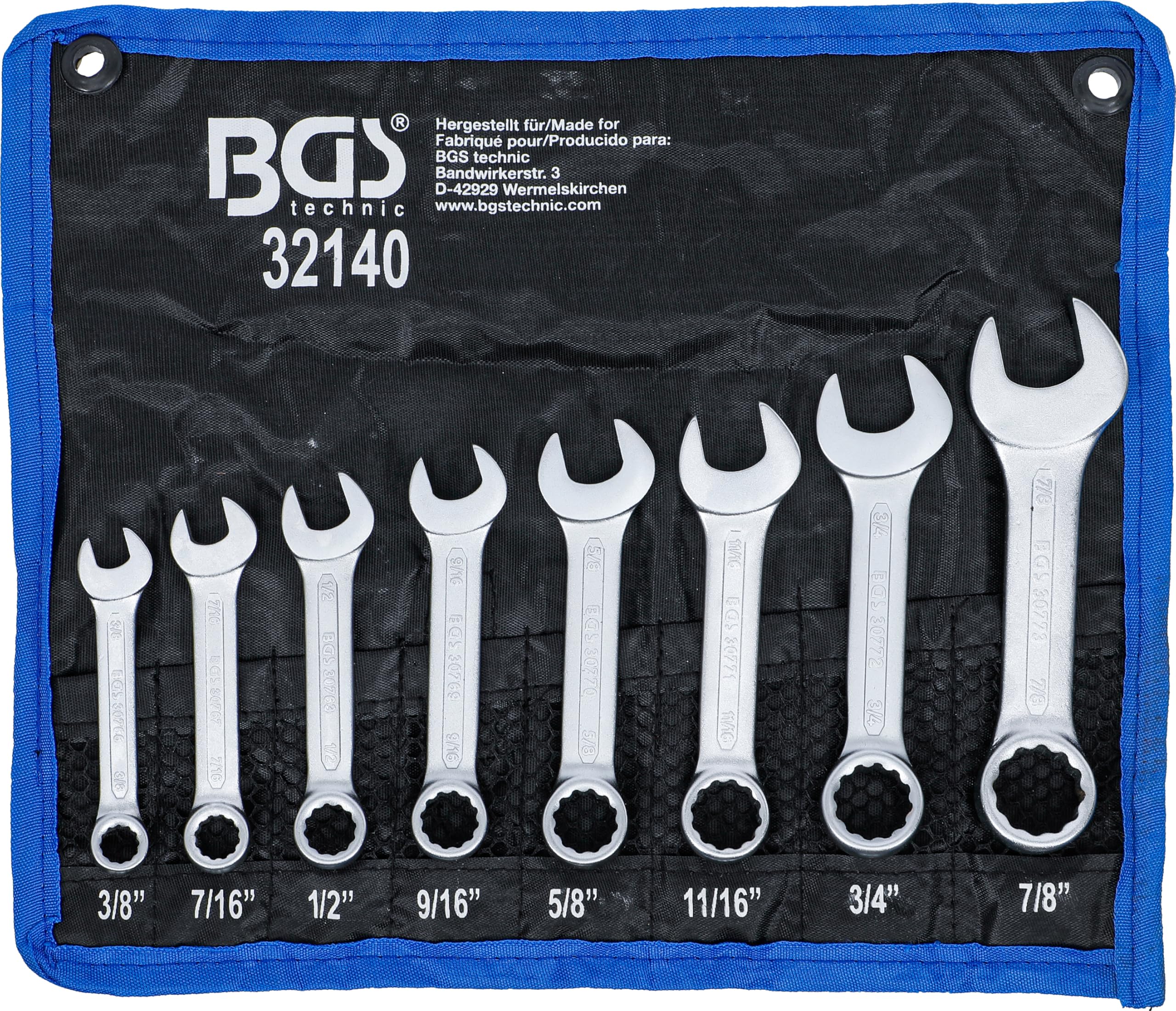 BGS 32140 | Combination Spanner Set | extra short | Inch Sizes | 3/8" - 7/8" | 8 pcs.