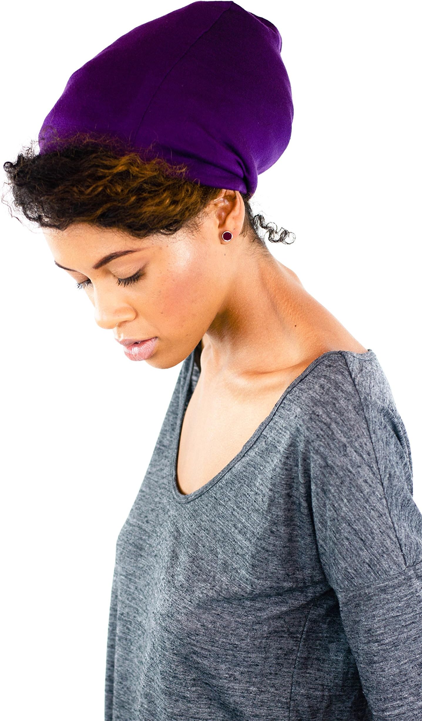 Grace Eleyae Women's [Slap] Satin-Lined Sleep Cap, Slouch Beanie Hat - Purple, Large