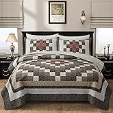HUANXULISI California King Quilt Set 100% Cotton Quilted bedspreads and Pillow Shams - Reversible Green/red Irish Chain Farmhouse Quilt for King Size Bed 