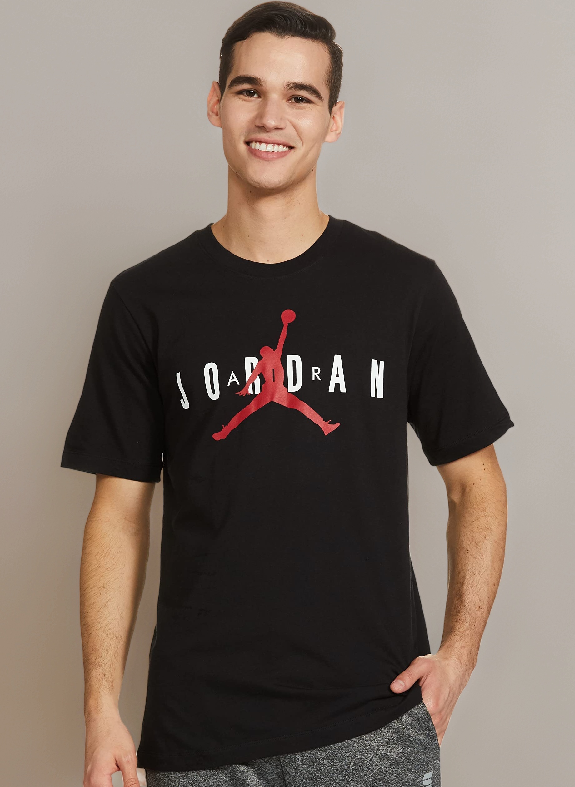 white red and black nike shirt