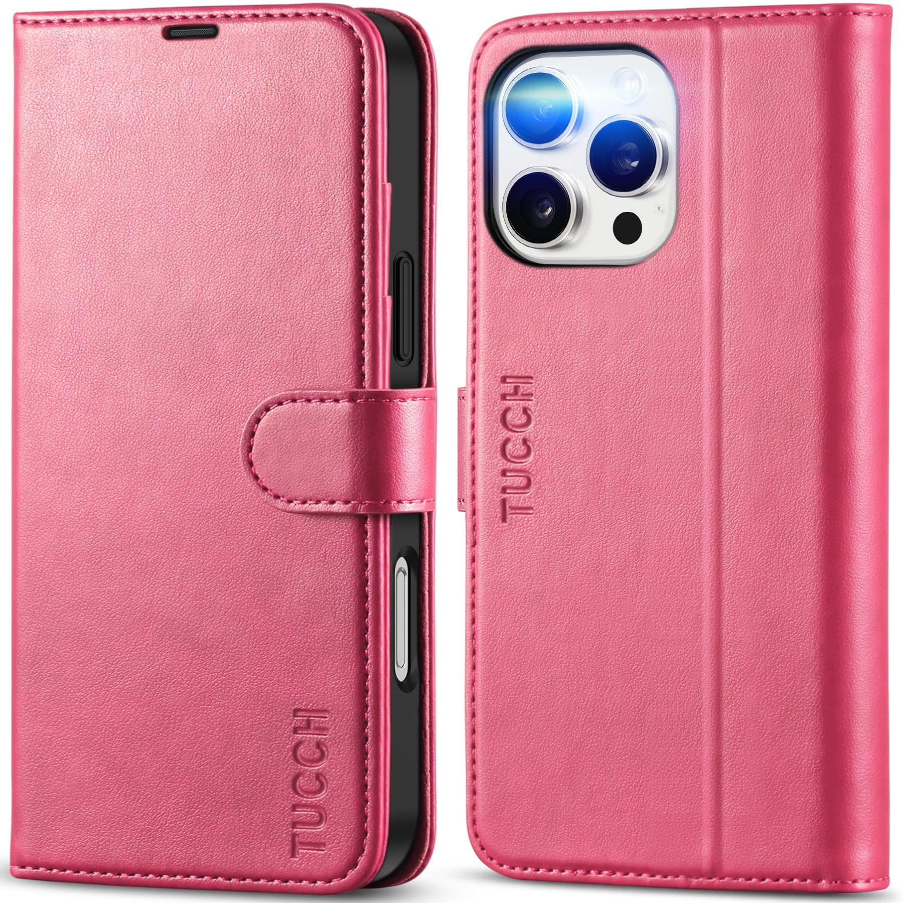 Photo 1 of TUCCH Case Wallet for iPhone 16 Pro Max, PU Leather Magnetic Protective Phone Cover with [RFID Blocking] [4 Card Slots] Stand [TPU Inner Case] Compatible with iPhone 16 Pro Max 5G, Hot Pink