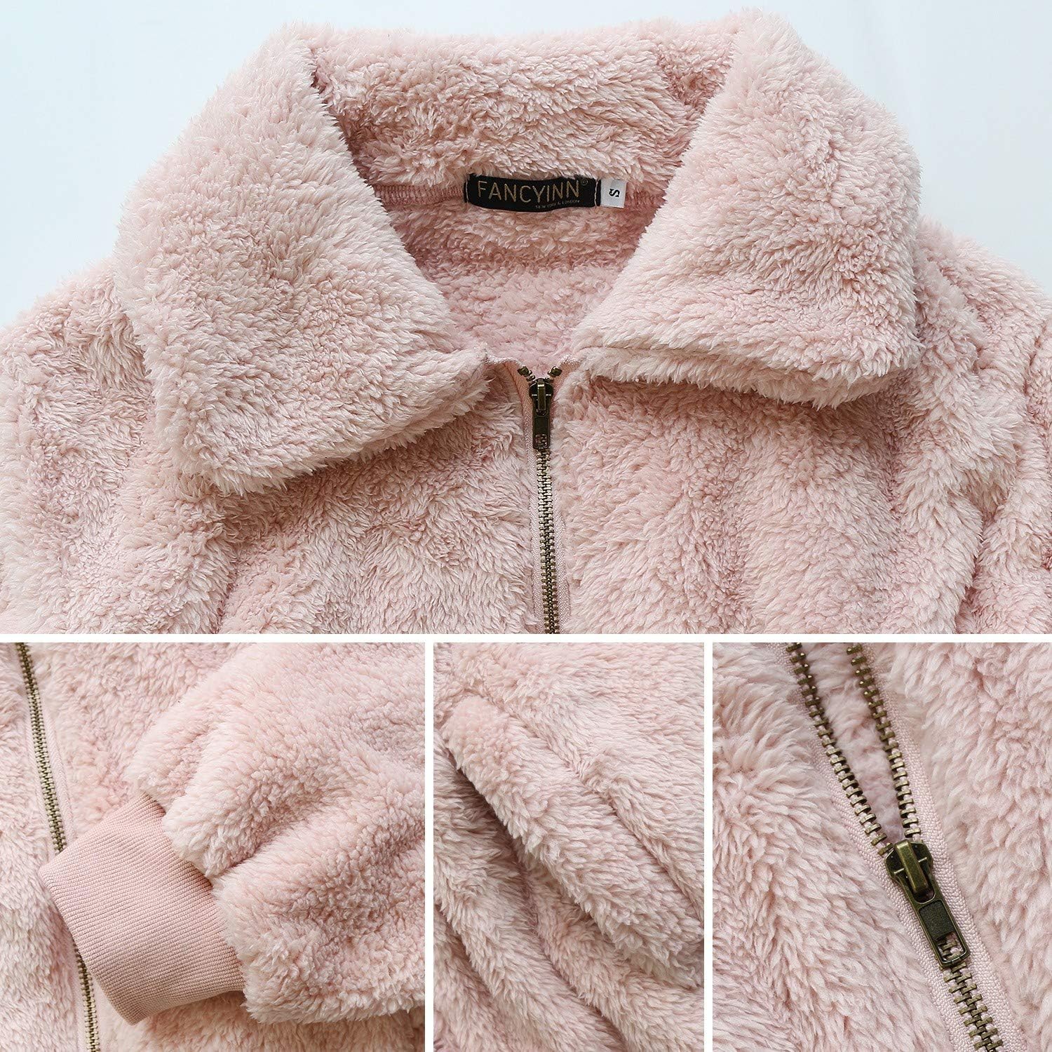 FANCYINN Womens Teddy Cropped Faux Fur Jacket Furry Lapel Coat Zip Up with Pockets Warm Winter at  Women's Coats Shop