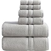 Springtree Home Grey Bath Towels Set of 6 | Popcorn Textured | 100% Combed Cotton | Absorbent Quick-Dry Gray Towels for Bathroom | Oeko-TEX® Standard 100 Cotton | Poli Collection - High Rise Grey