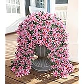 Ivydale Artificial Lily Flowers for Outdoors Fake Hanging Flower Vines for Outside Decoration, UV Resistant 2PCS Faux Plants for Patio Porch Balcony Garden Yard, Pink
