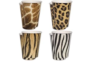 Havercamp Jungle Safari Party Cups (16 Cups)! Large 12 oz. Paper Cups. Authentic, Photo-Realistic Jungle Animal Print! High Definition details of Leopard, Tiger, Giraffe & Zebra