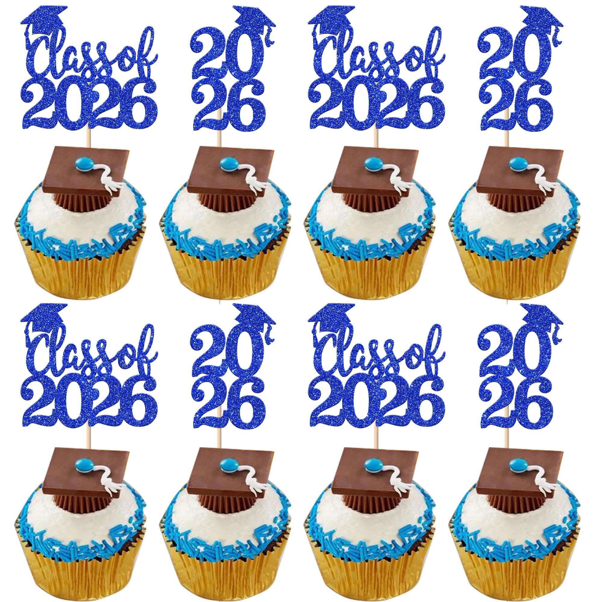 SYKYCTCY 24 Pack 2026 Graduation Cupcake Toppers Glitter Diploma Class of 2026 Cupcake Picks Congrats 2026 Cupcake Decorations for Graduation School Boys Girls Grad Party Cake Decorations Supplies