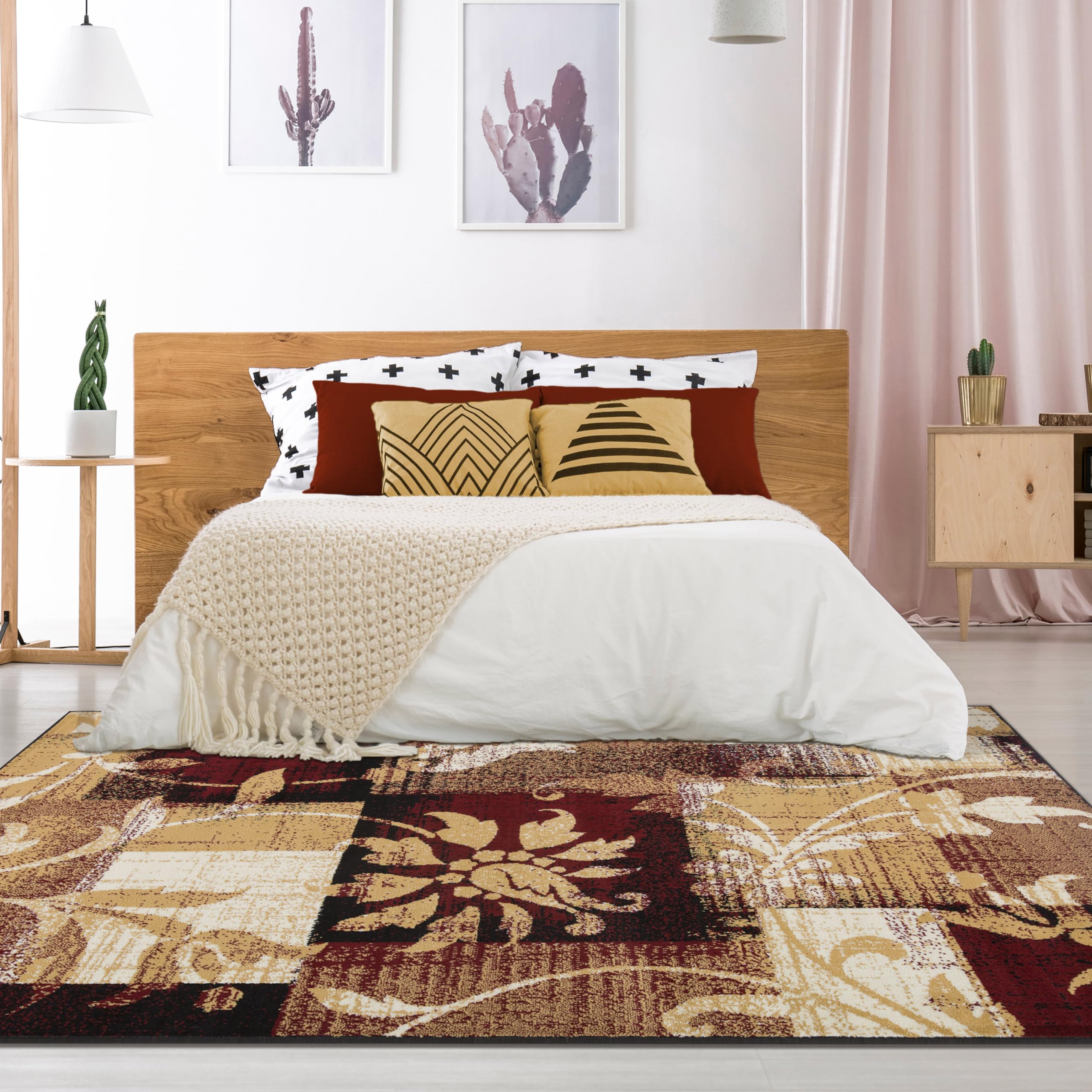 Superior Indoor Area Rug, Jute Backed, Perfect for Entryway, Office, Living/Dining Room, Bedroom, Kitchen, Floor, Modern Floral Patchwork Decor, Pastiche Collection, 3' x 5', Burgundy Image Superior Indoor Area Rug, Jute Backed, Perfect for Entryway, Office, Living/Dining Room, Bedroom, Kitchen, Floor, Modern Floral Patchwork Decor, Pastiche Collection, 3' x 5', Burgundy Image