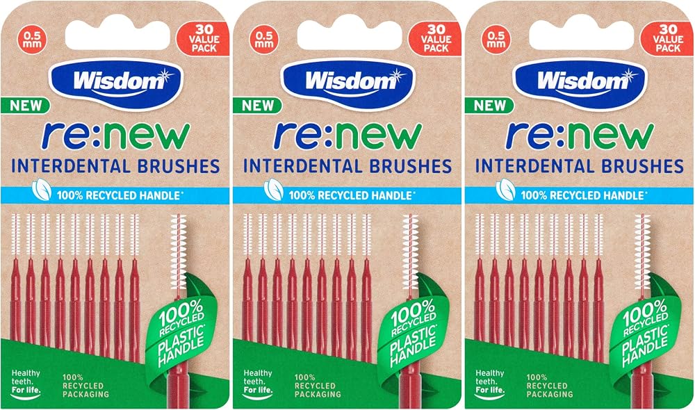 Wisdom re:new 0.5mm Interdental Brushes Pack of 90 – 3 x 30 Long Reach