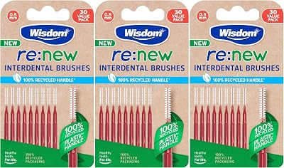 Wisdom re:new 0.5mm Interdental Brushes Pack of 90 – 3 x 30 Long Reach
